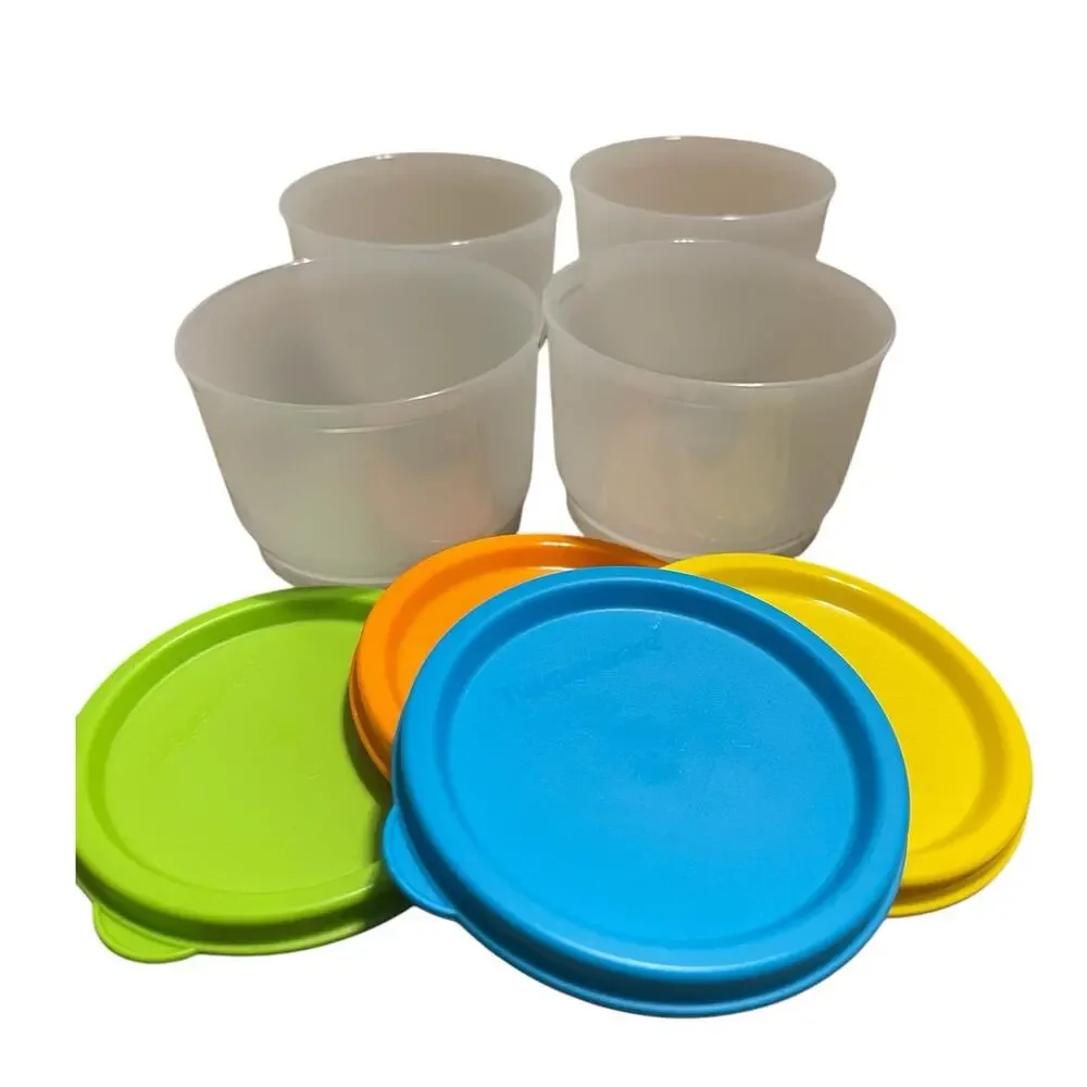 Tupperware NEW Set of 4 Round Plastic Snap Cup with Lids 4 ounce each